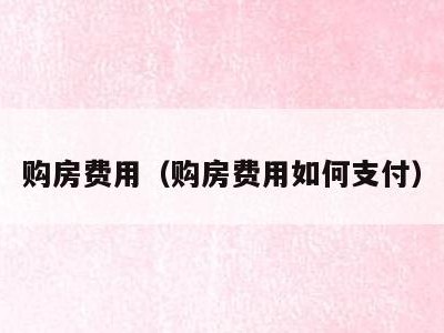 购房费用(购房费用如何支付)