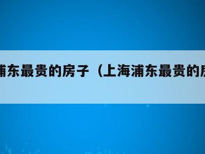 上海浦东最贵的房子(上海浦东最贵的房子在哪)