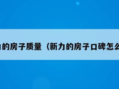 新力的房子质量（新力的房子口碑怎么样）