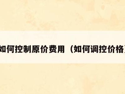 如何控制原价费用（如何调控价格）