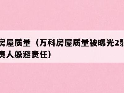 万科房屋质量（万科房屋质量被曝光2翡翠山语负责人躲避责任）