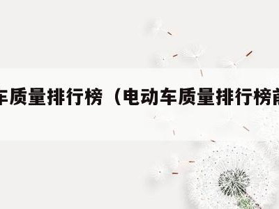 电动车质量排行榜(电动车质量排行榜前二十名)