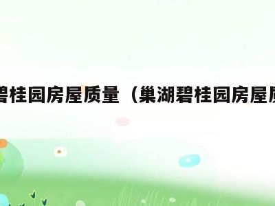 巢湖碧桂园房屋质量(巢湖碧桂园房屋质量如何)