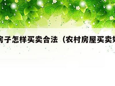 农村房子怎样买卖合法（农村房屋买卖如何有效）