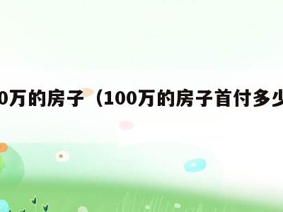 100万的房子(100万的房子首付多少钱)